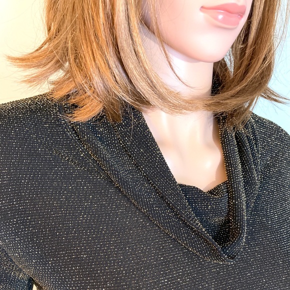 ❌SOLD❌MED•VINTAGE•PIERRE CARDIN FEMME•BLACK/GOLD SPARKLY SHORT SLEEVE TOP• - Picture 6 of 7